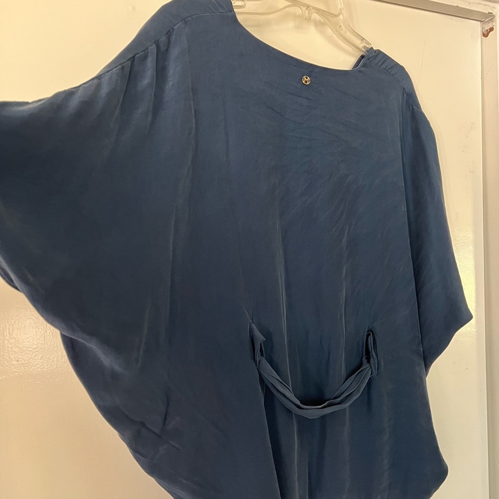 Marie Oliver Silk Caftan Blouse Navy Tie Front Boho Small - Picture 7 of 7